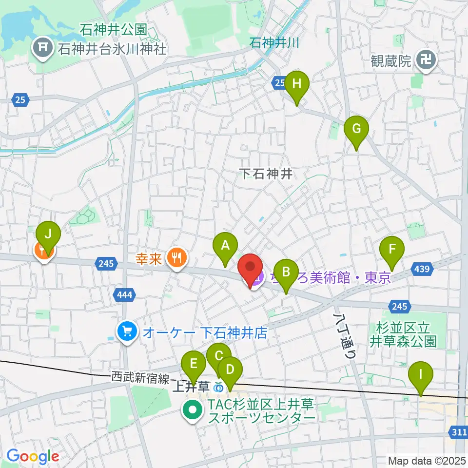 ちひろ美術館・東京周辺のコンビニエンスストア一覧地図
