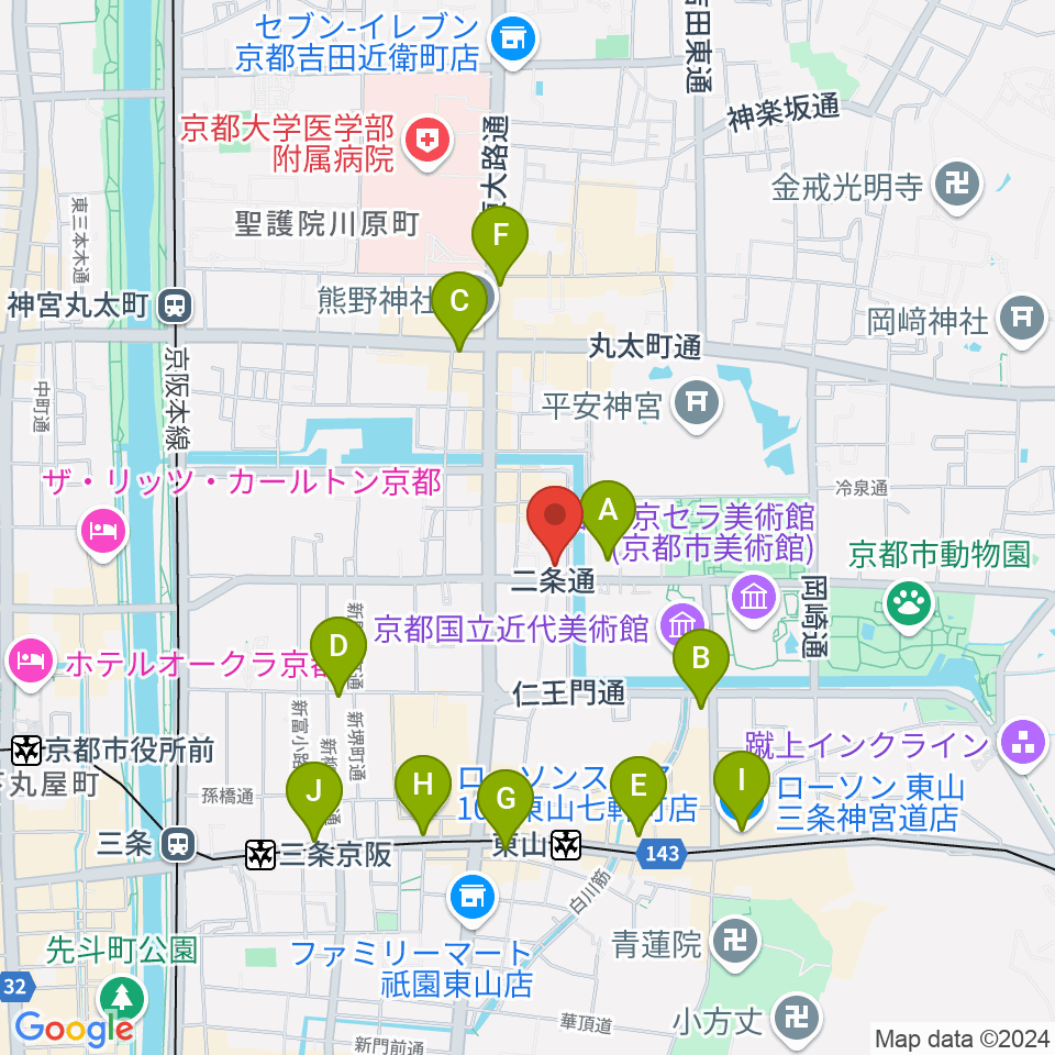 細見美術館周辺のコンビニエンスストア一覧地図