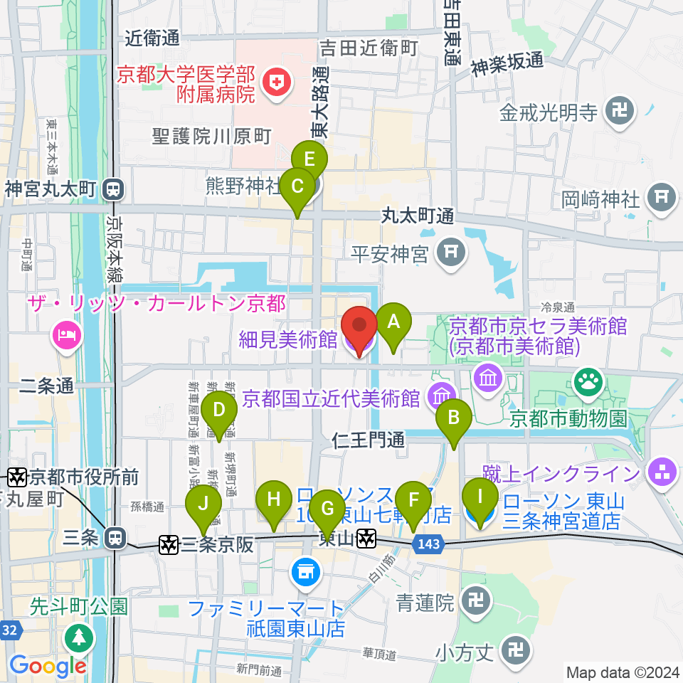 細見美術館周辺のコンビニエンスストア一覧地図