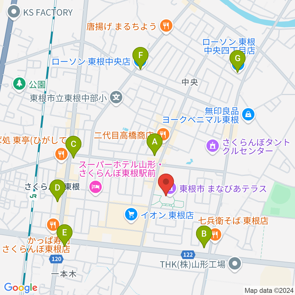 東根市美術館 まなびあテラス周辺のコンビニエンスストア一覧地図