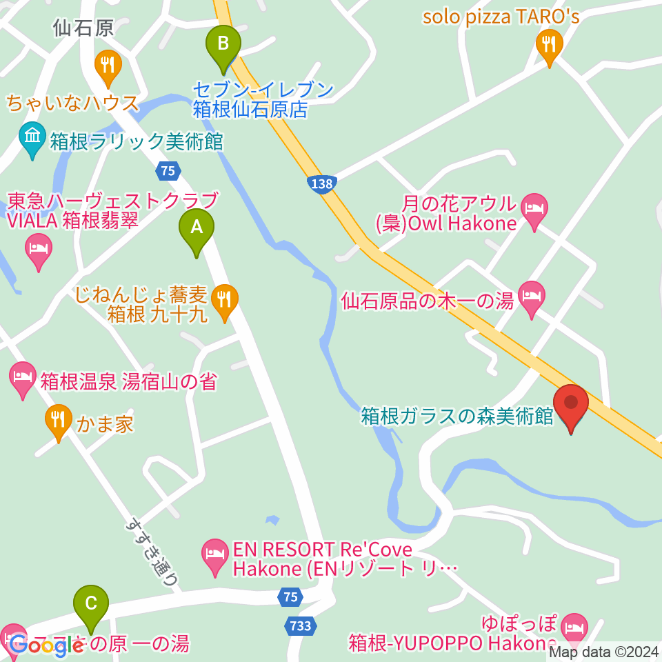 箱根ガラスの森美術館周辺のコンビニエンスストア一覧地図