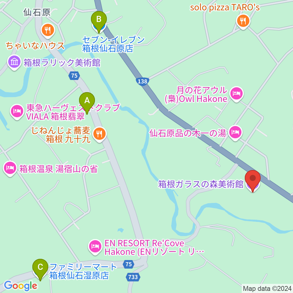 箱根ガラスの森美術館周辺のコンビニエンスストア一覧地図