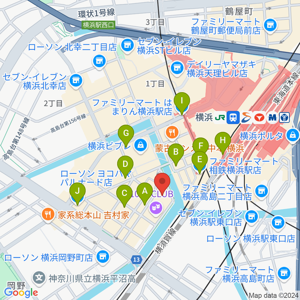 ヨコハマミントホール周辺のコンビニエンスストア一覧地図