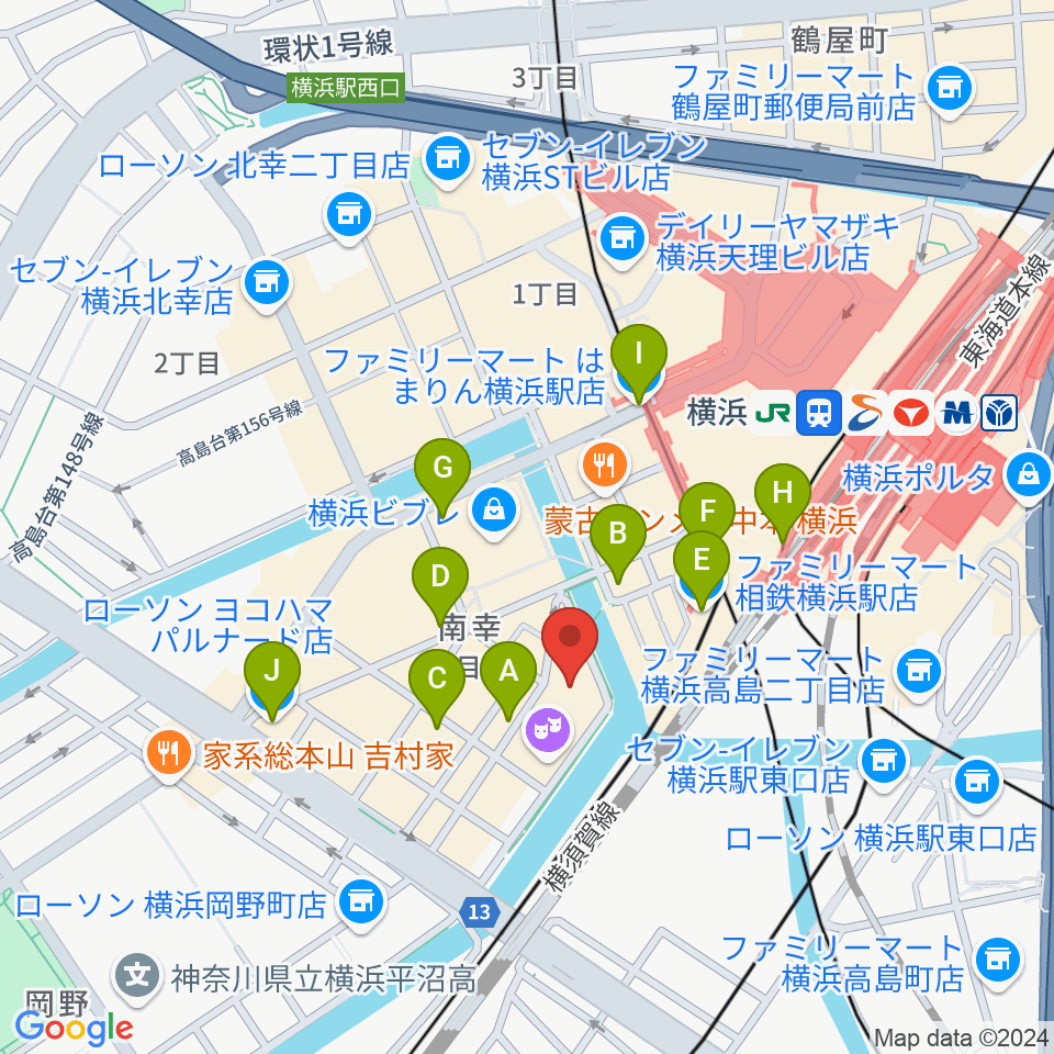 ヨコハマミントホール周辺のコンビニエンスストア一覧地図