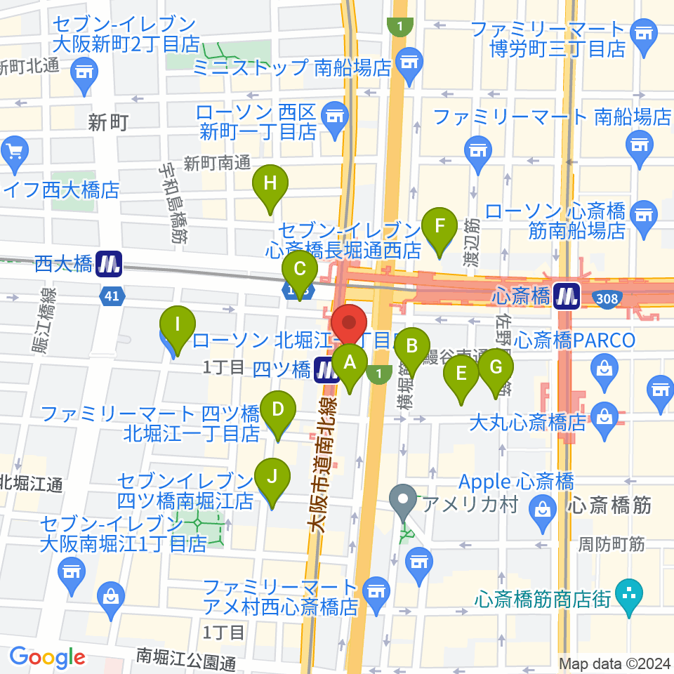 四ツ橋LMスタジオ周辺のコンビニエンスストア一覧地図