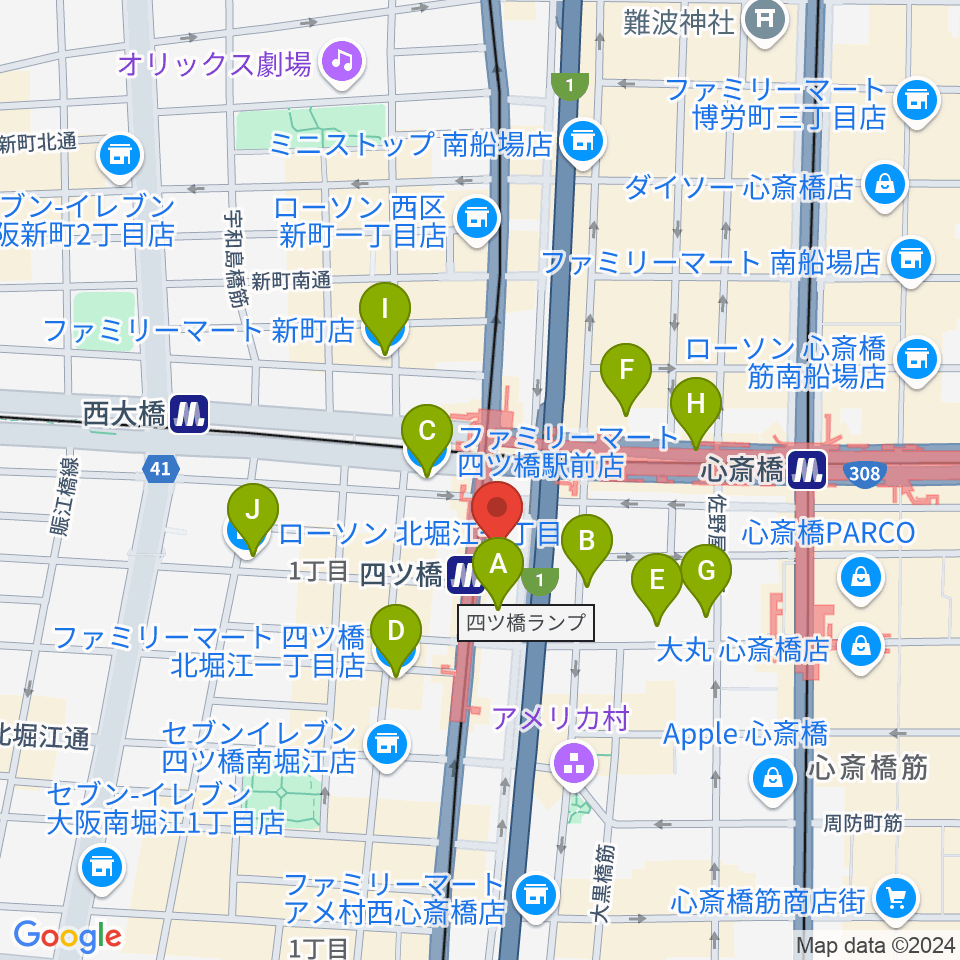 四ツ橋LMスタジオ周辺のコンビニエンスストア一覧地図