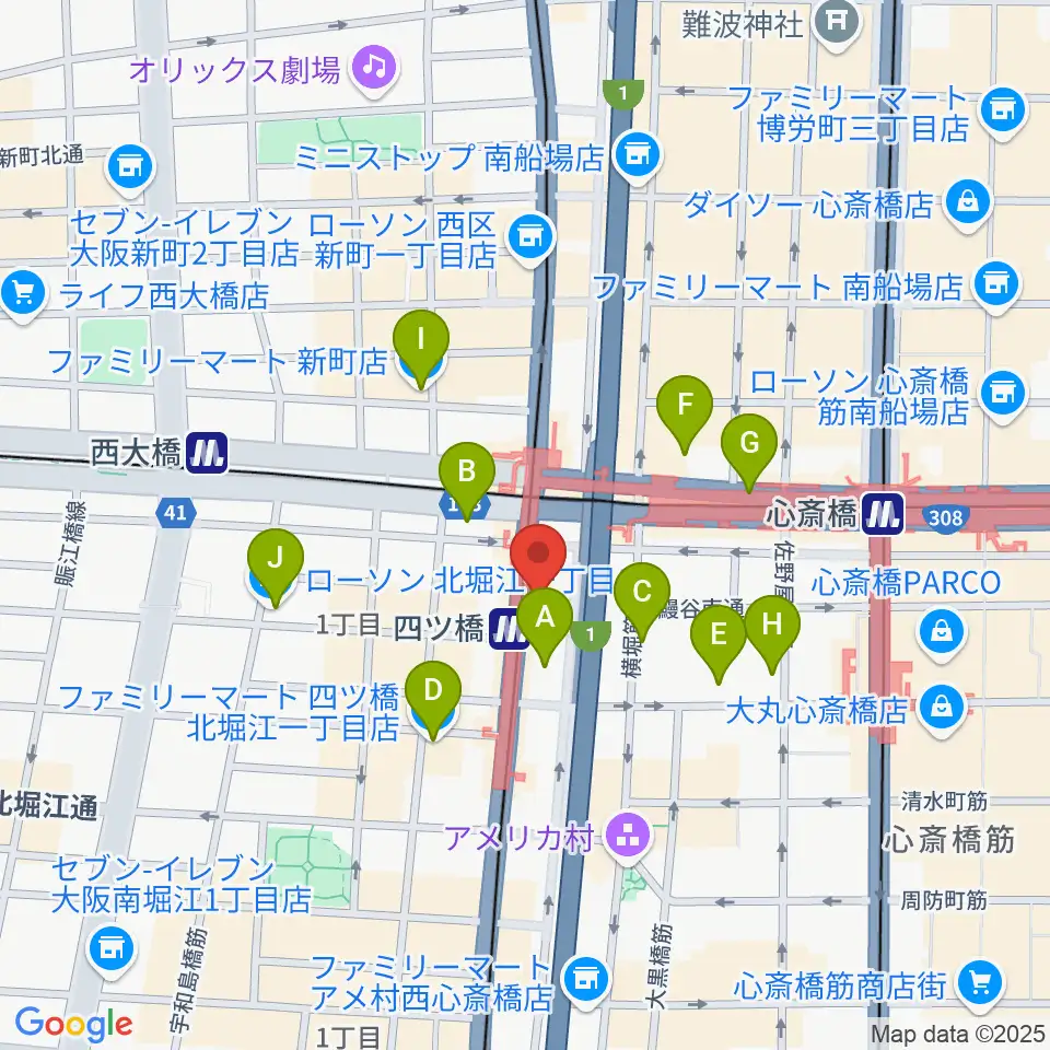 四ツ橋LMスタジオ周辺のコンビニエンスストア一覧地図