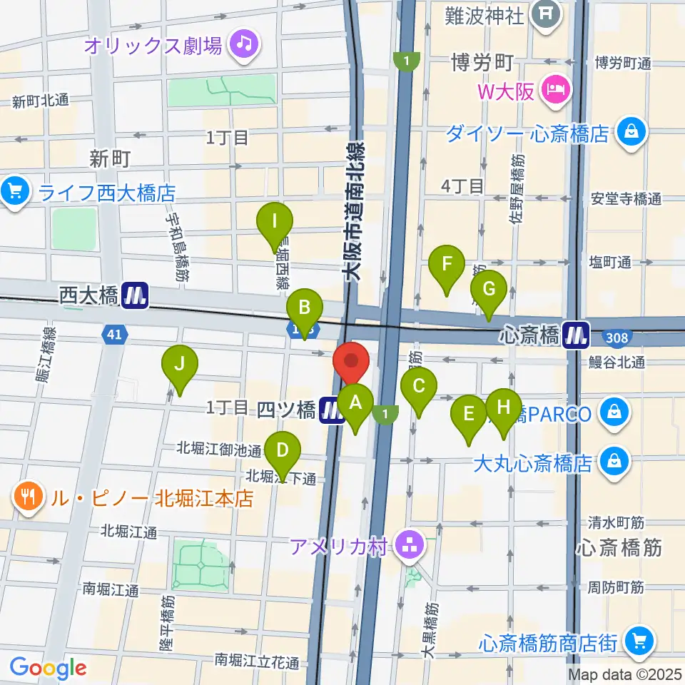 四ツ橋LMスタジオ周辺のコンビニエンスストア一覧地図