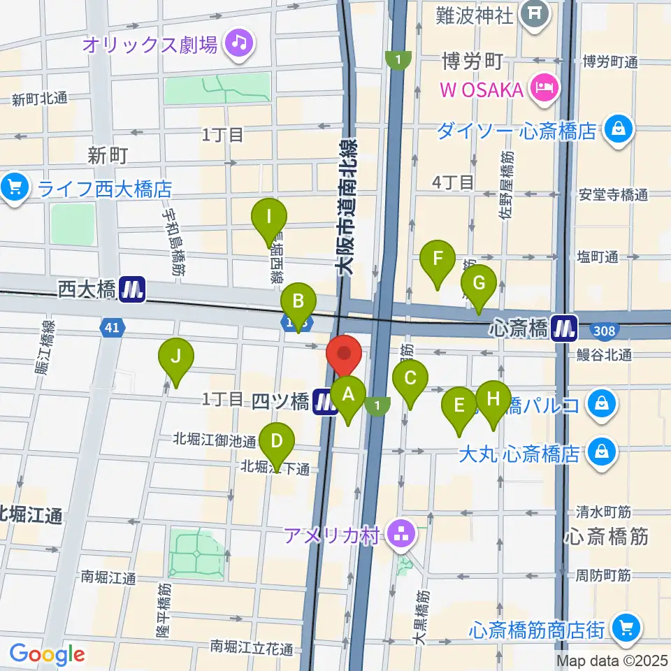 四ツ橋LMスタジオ周辺のコンビニエンスストア一覧地図