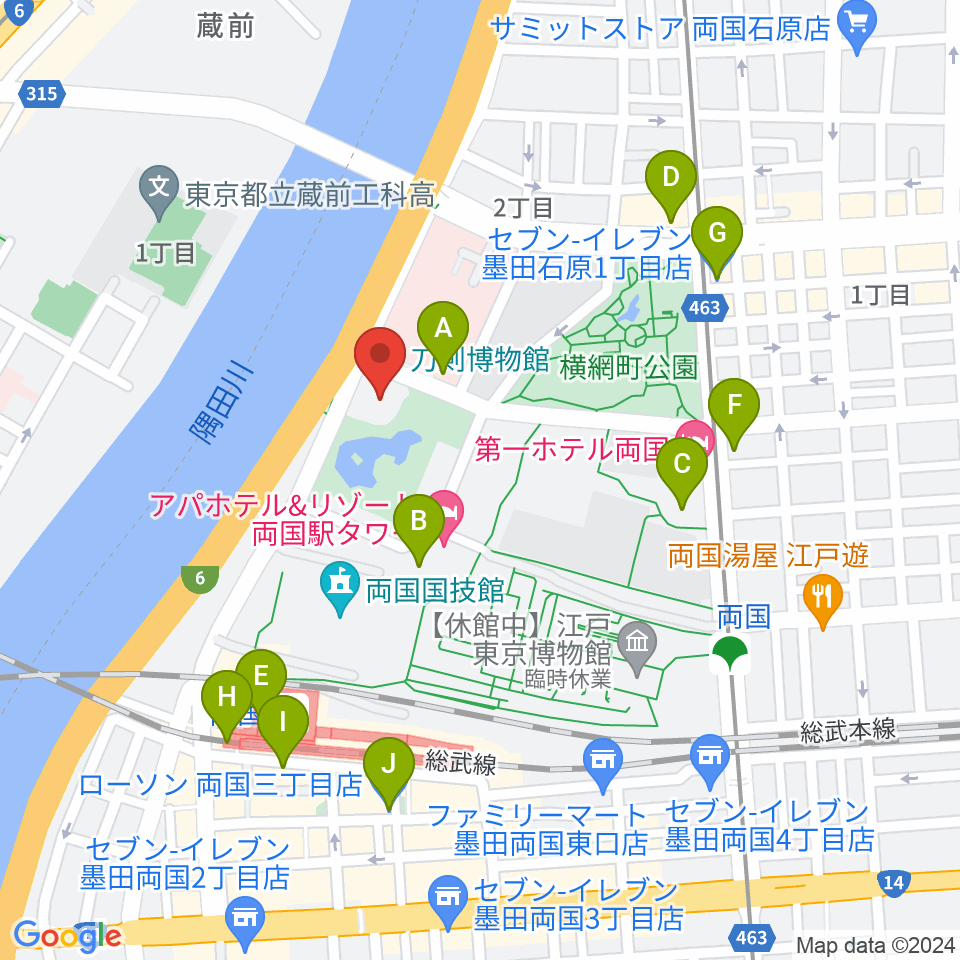 刀剣博物館周辺のコンビニエンスストア一覧地図