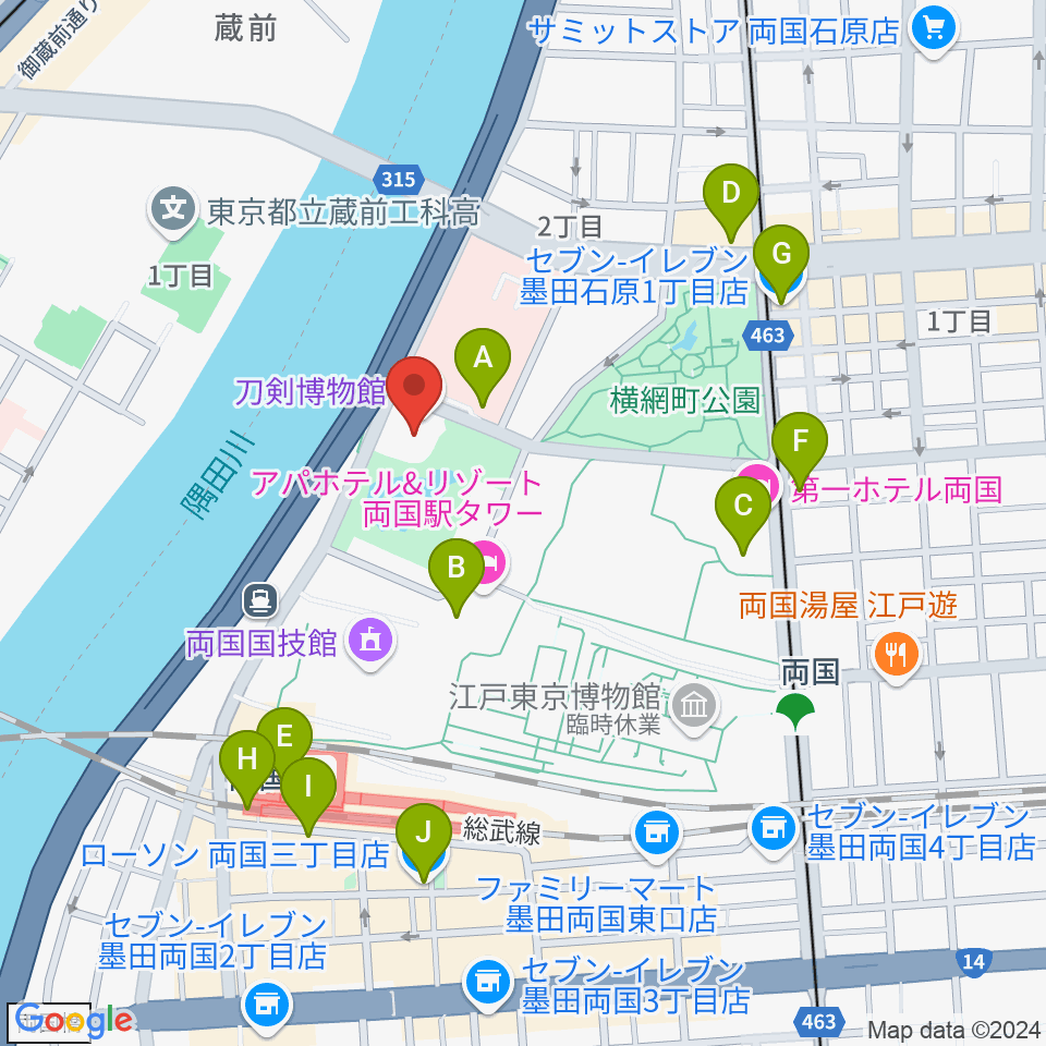 刀剣博物館周辺のコンビニエンスストア一覧地図