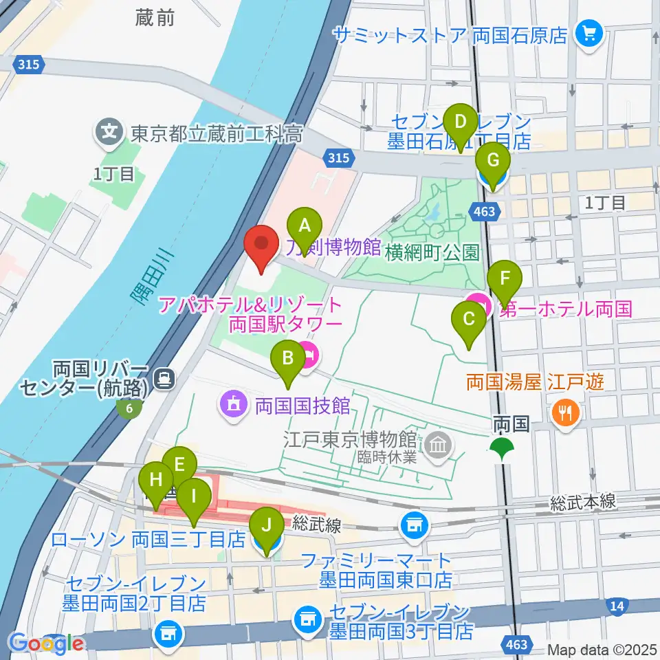刀剣博物館周辺のコンビニエンスストア一覧地図