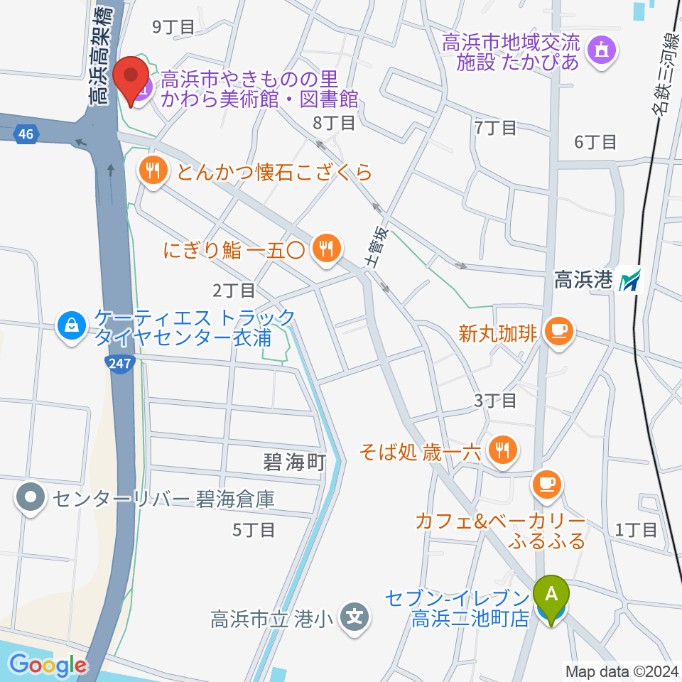 高浜市やきものの里かわら美術館周辺のコンビニエンスストア一覧地図