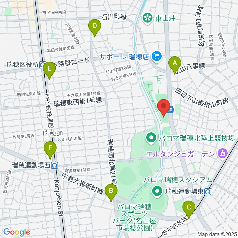 パロマ瑞穂アリーナ周辺のコンビニエンスストア一覧地図