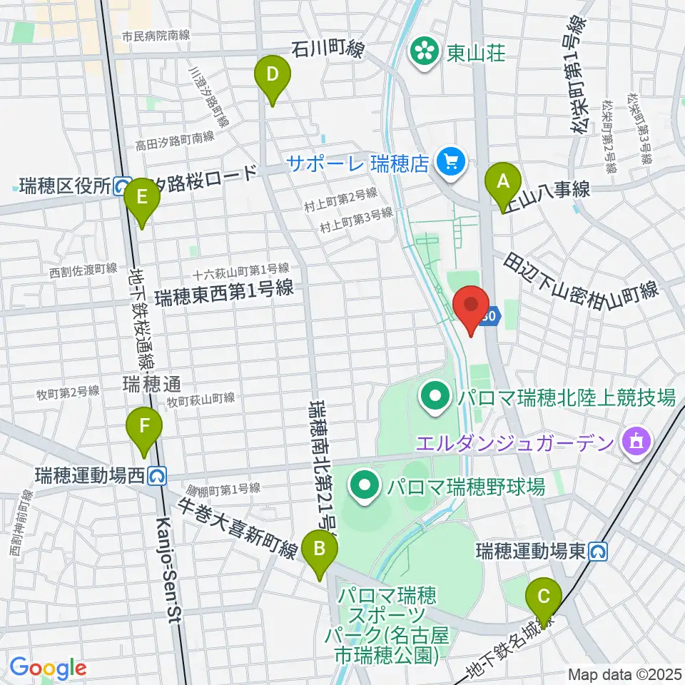 パロマ瑞穂アリーナ周辺のコンビニエンスストア一覧地図