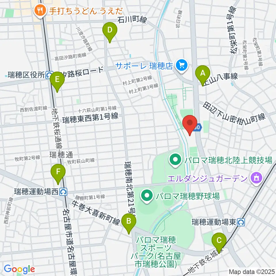 パロマ瑞穂アリーナ周辺のコンビニエンスストア一覧地図