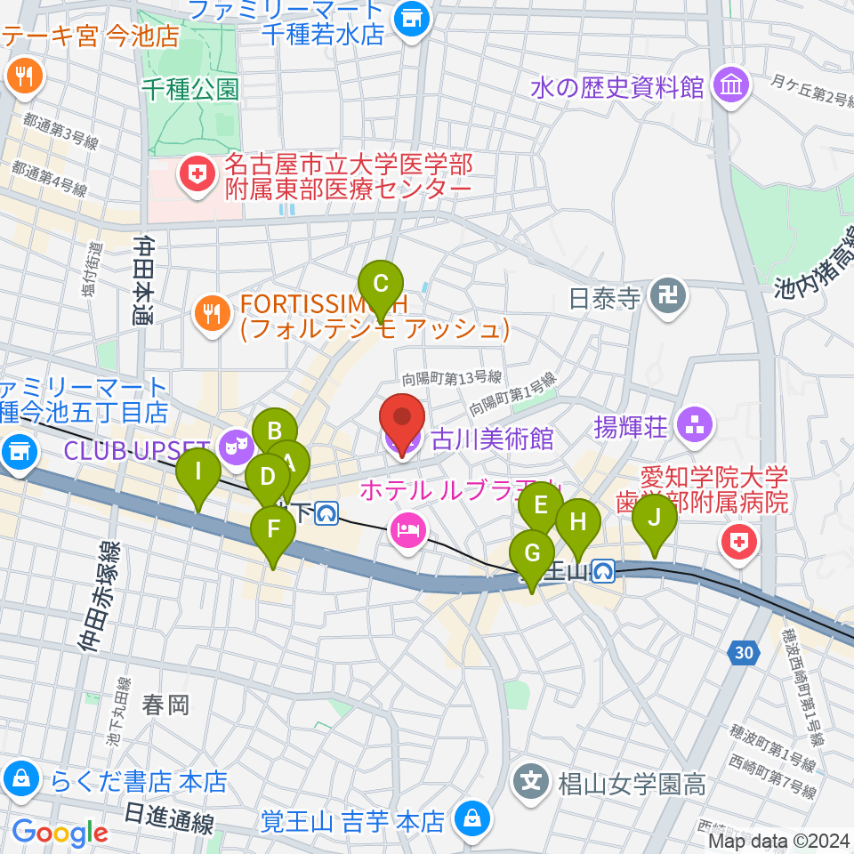 古川美術館周辺のコンビニエンスストア一覧地図