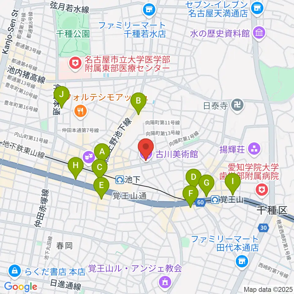 古川美術館周辺のコンビニエンスストア一覧地図