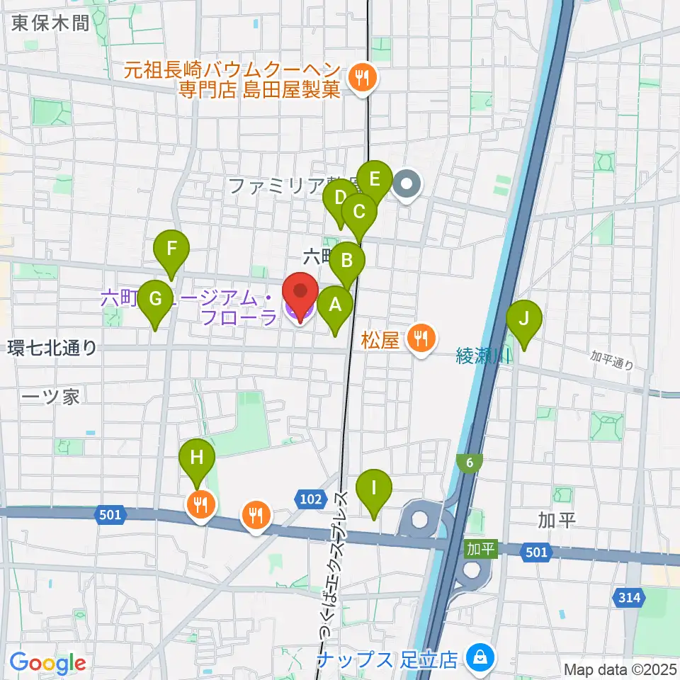 六町ミュージアムフローラ周辺のコンビニエンスストア一覧地図