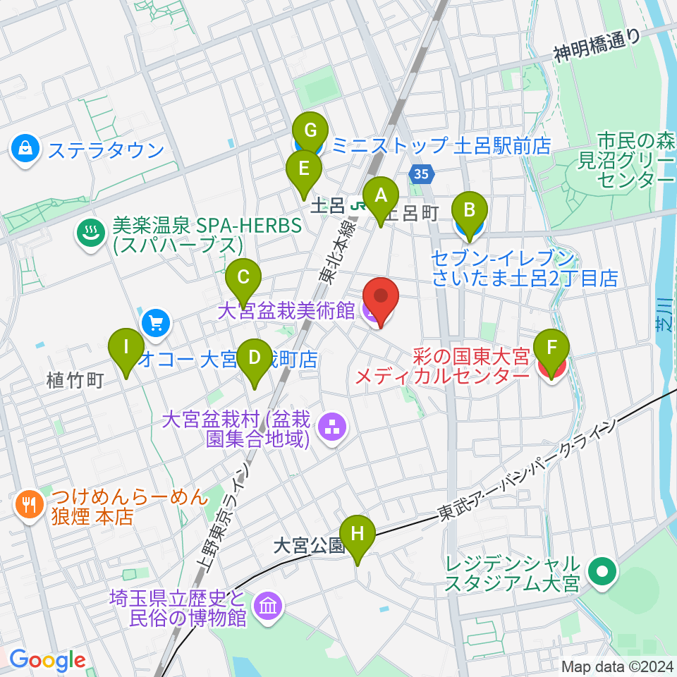 さいたま市大宮盆栽美術館周辺のコンビニエンスストア一覧地図