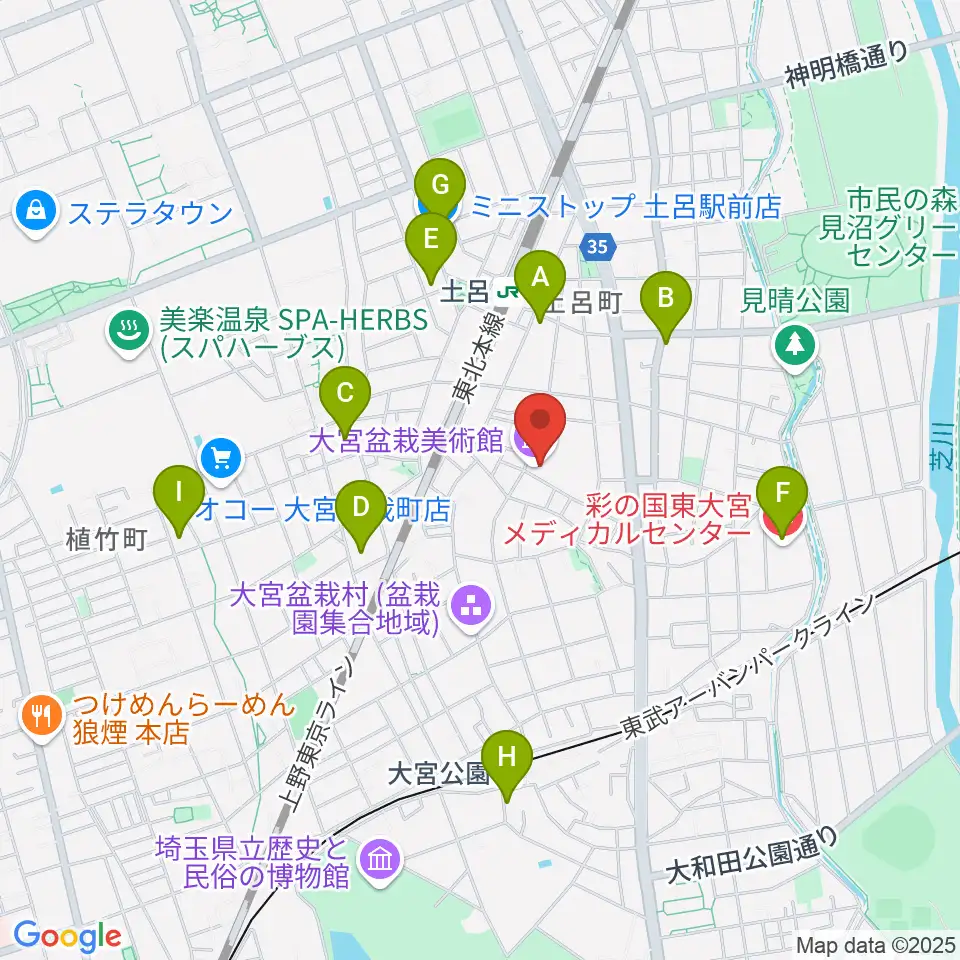さいたま市大宮盆栽美術館周辺のコンビニエンスストア一覧地図