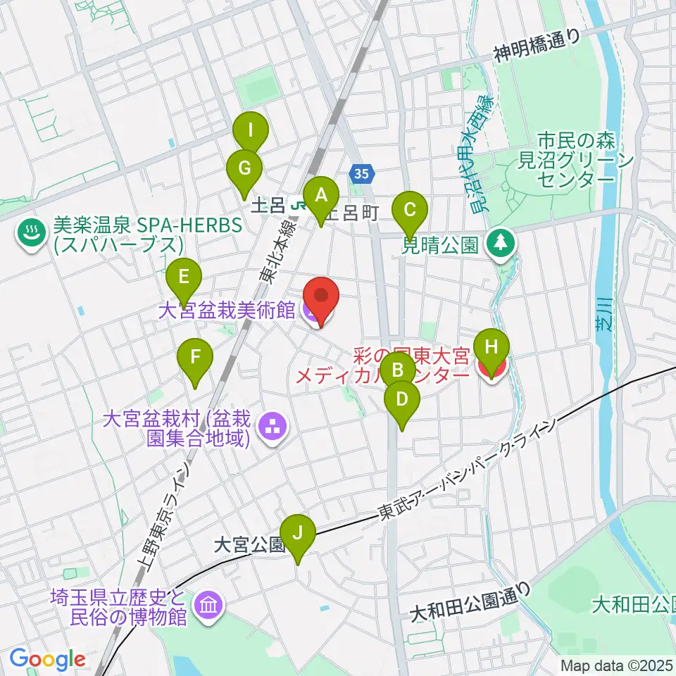 さいたま市大宮盆栽美術館周辺のコンビニエンスストア一覧地図