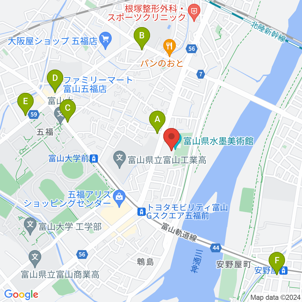 富山県水墨美術館周辺のコンビニエンスストア一覧地図