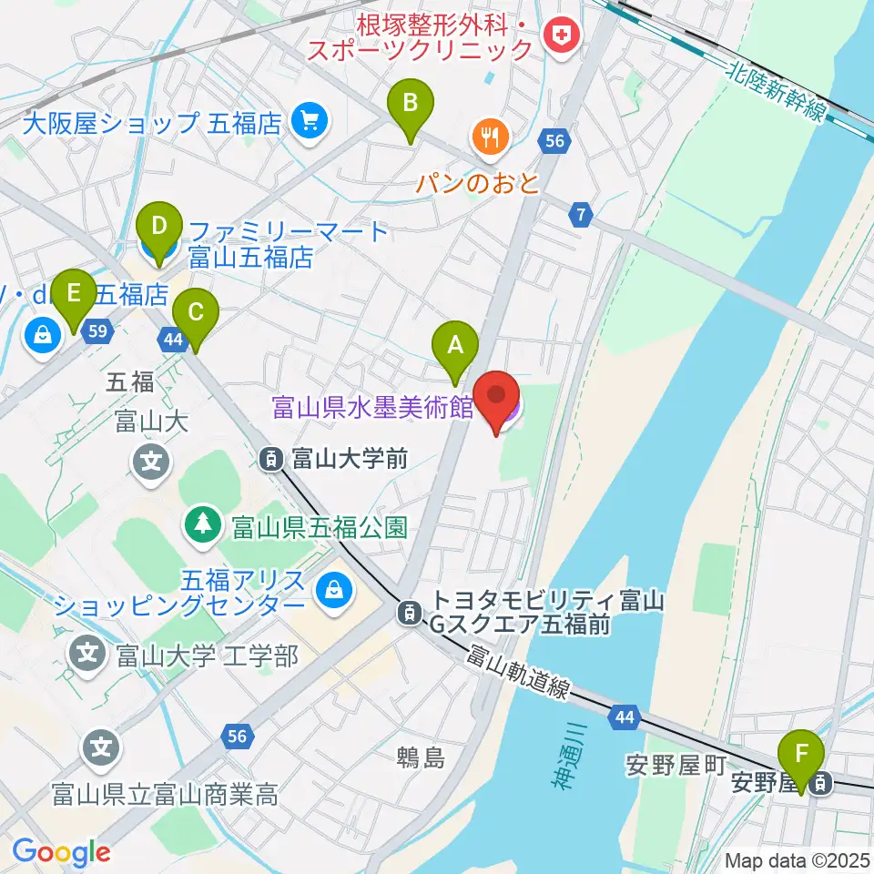 富山県水墨美術館周辺のコンビニエンスストア一覧地図
