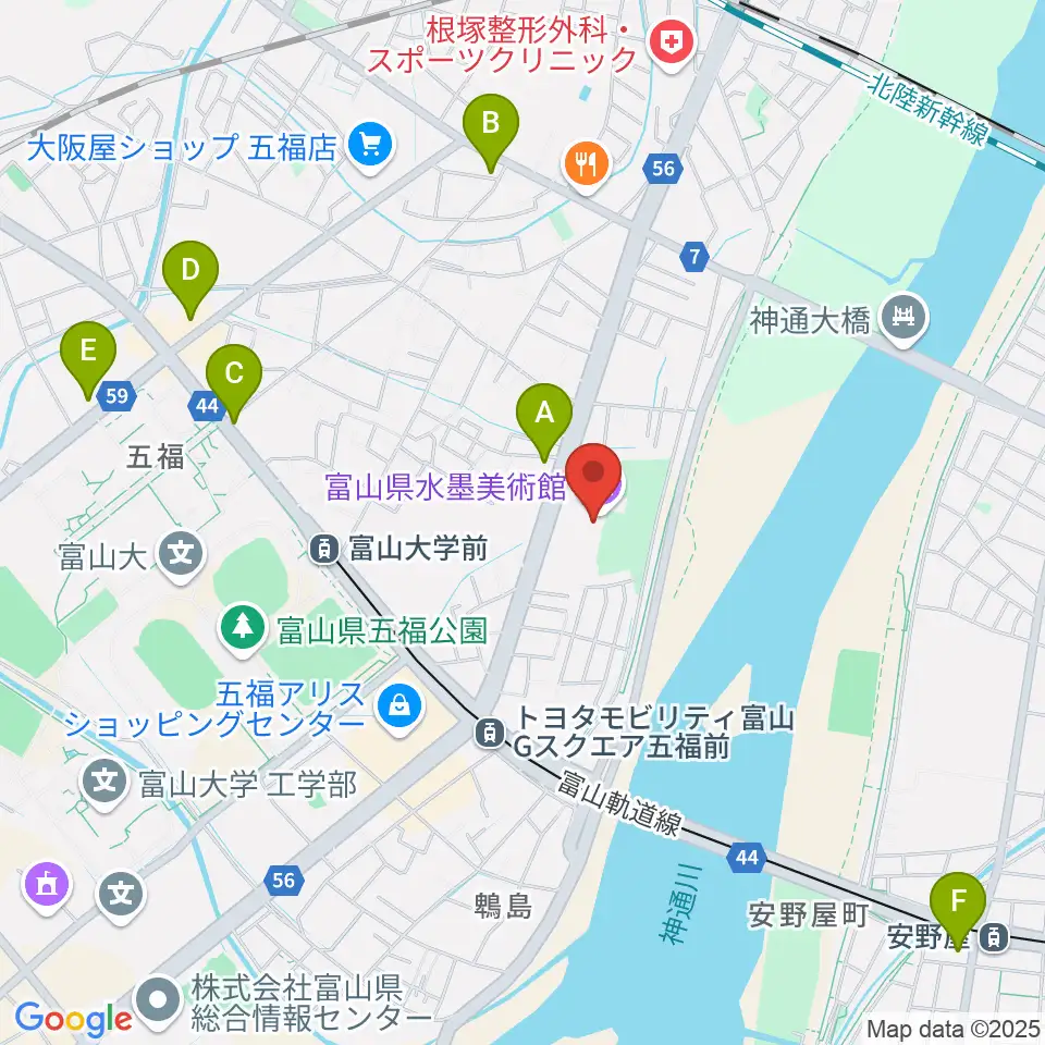 富山県水墨美術館周辺のコンビニエンスストア一覧地図