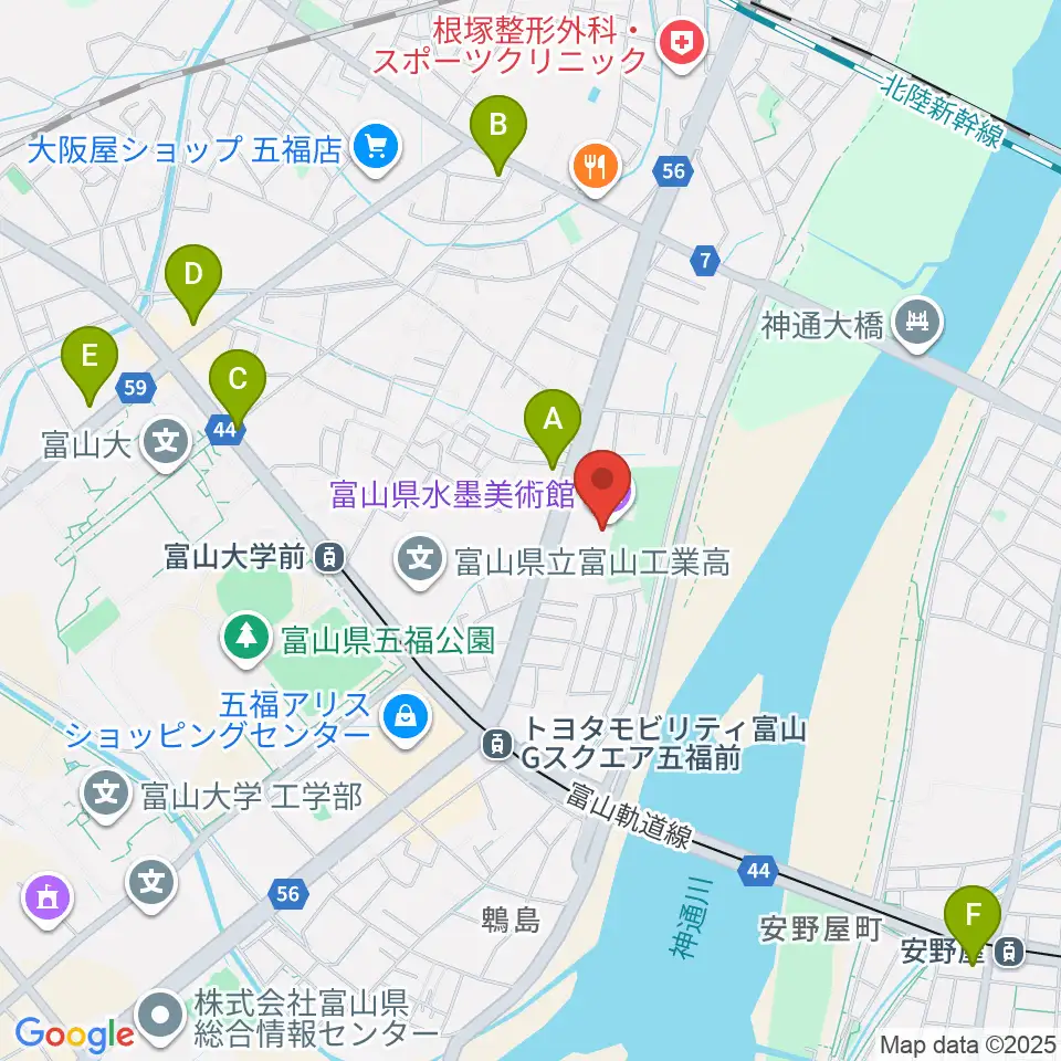富山県水墨美術館周辺のコンビニエンスストア一覧地図