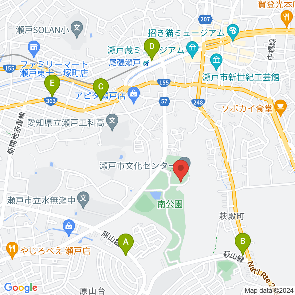 瀬戸市美術館周辺のコンビニエンスストア一覧地図