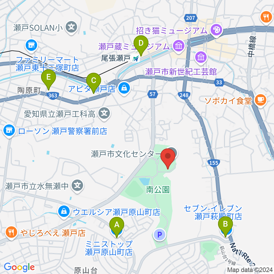 瀬戸市美術館周辺のコンビニエンスストア一覧地図