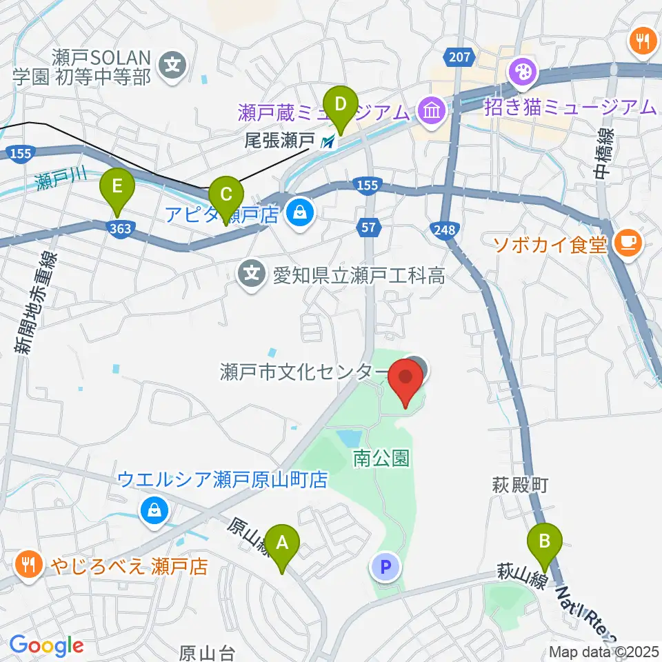 瀬戸市美術館周辺のコンビニエンスストア一覧地図