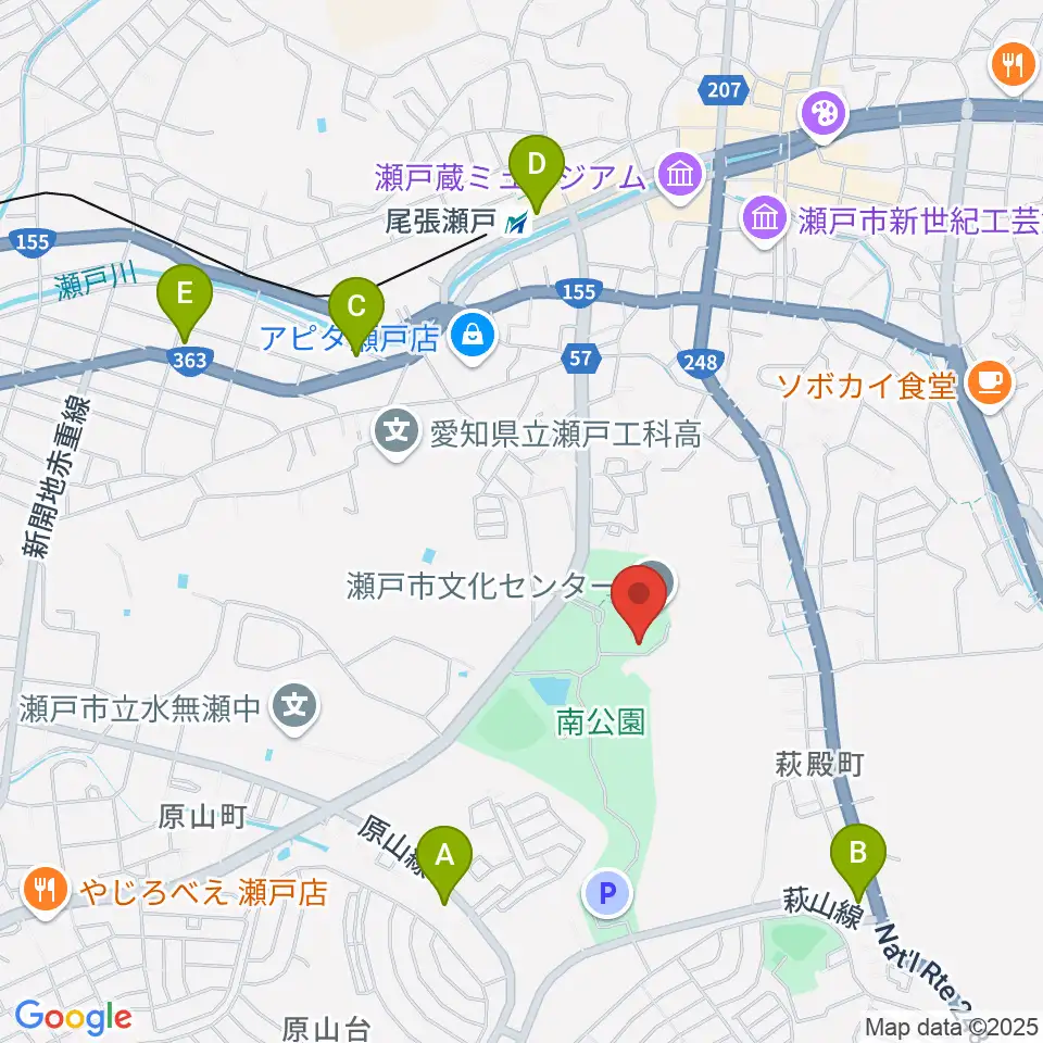 瀬戸市美術館周辺のコンビニエンスストア一覧地図