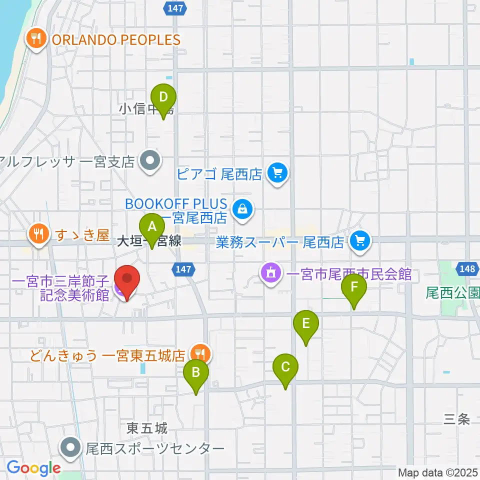 一宮市三岸節子記念美術館周辺のコンビニエンスストア一覧地図