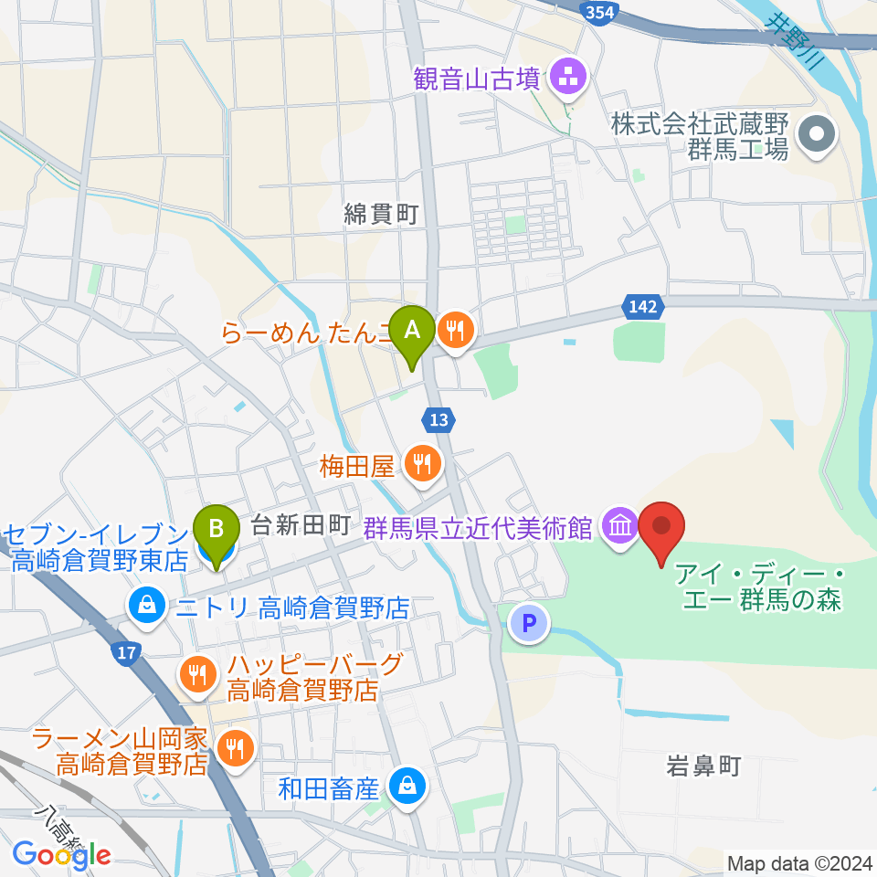 群馬県立歴史博物館周辺のコンビニエンスストア一覧地図