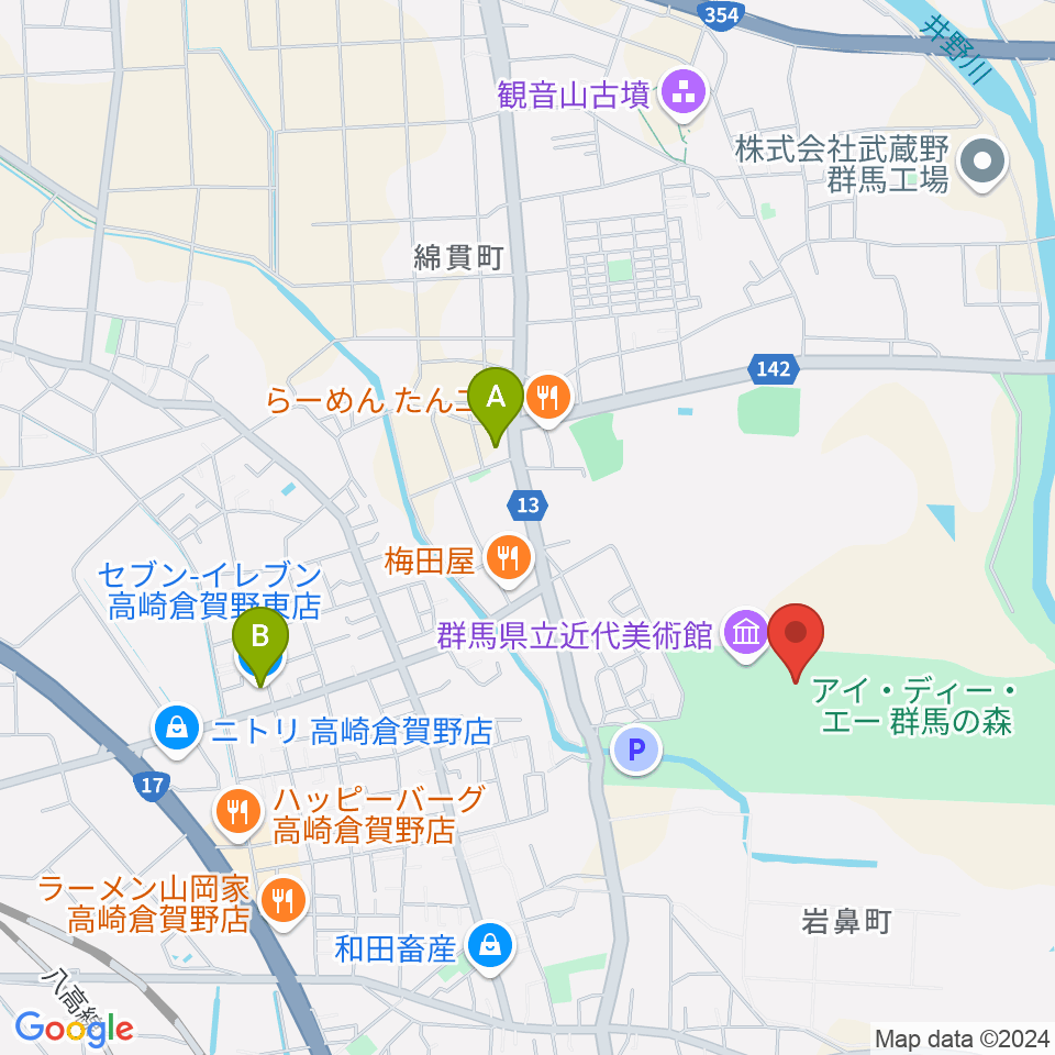 群馬県立歴史博物館周辺のコンビニエンスストア一覧地図