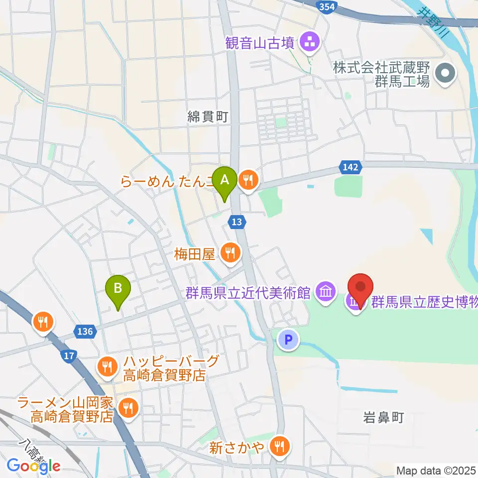 群馬県立歴史博物館周辺のコンビニエンスストア一覧地図