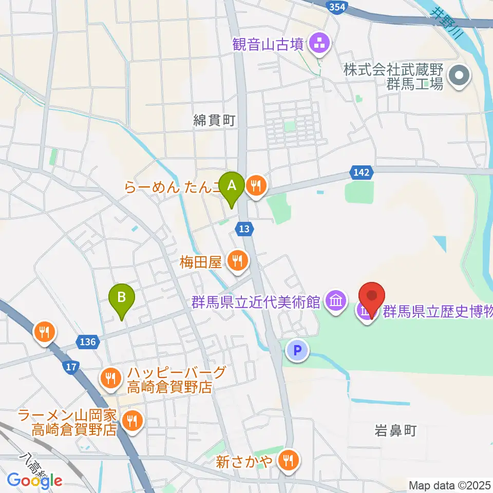 群馬県立歴史博物館周辺のコンビニエンスストア一覧地図