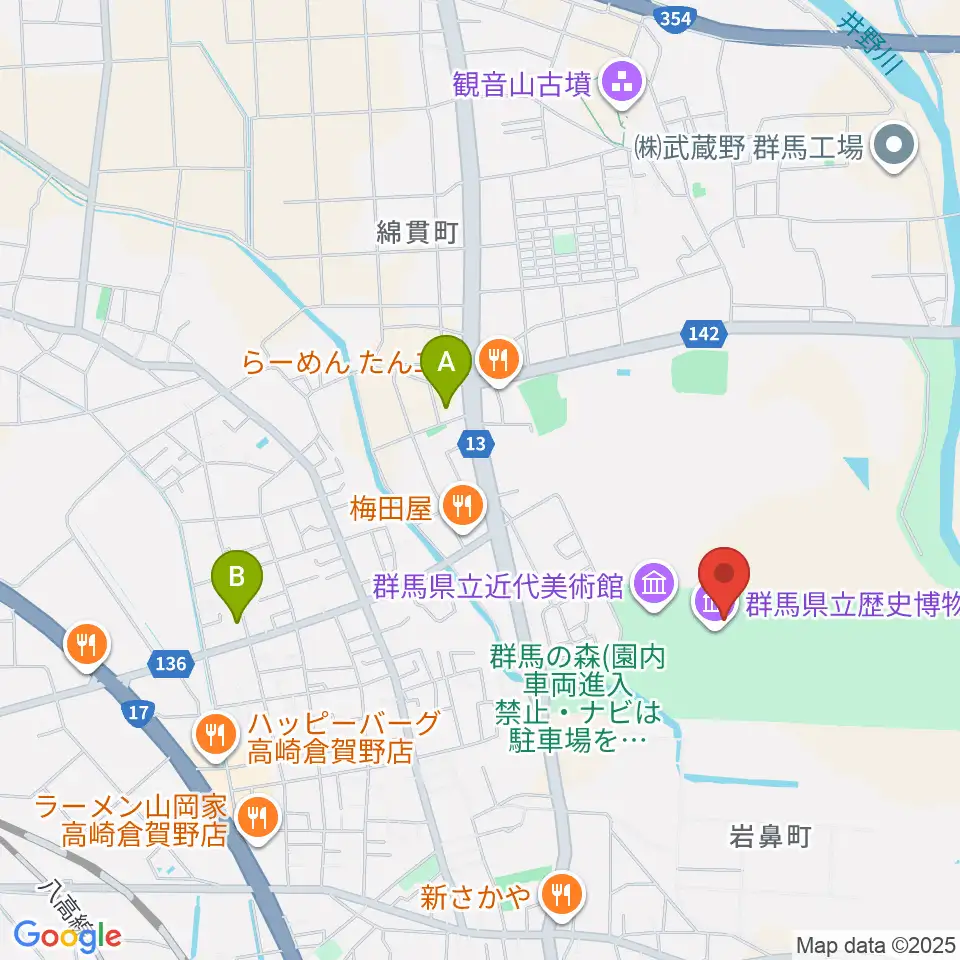 群馬県立歴史博物館周辺のコンビニエンスストア一覧地図