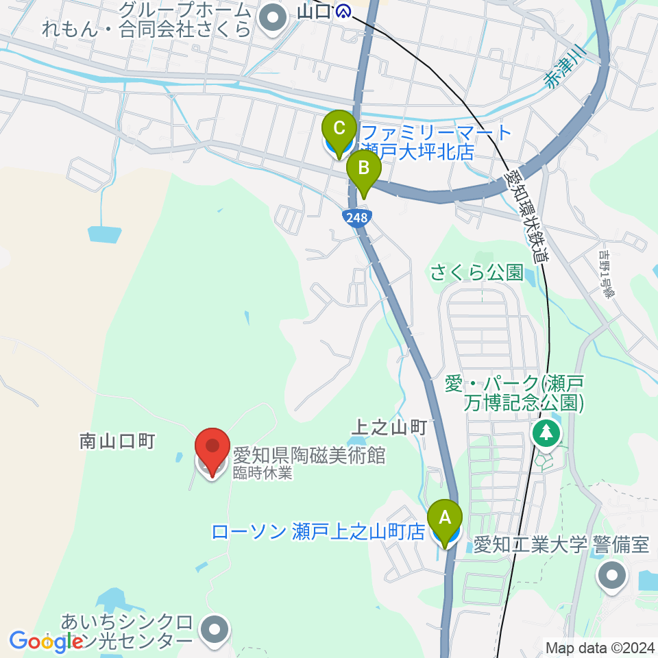 愛知県陶磁美術館周辺のコンビニエンスストア一覧地図