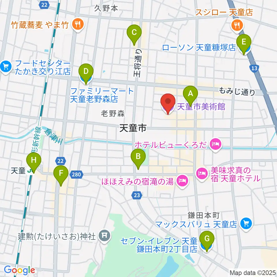 天童市美術館周辺のコンビニエンスストア一覧地図