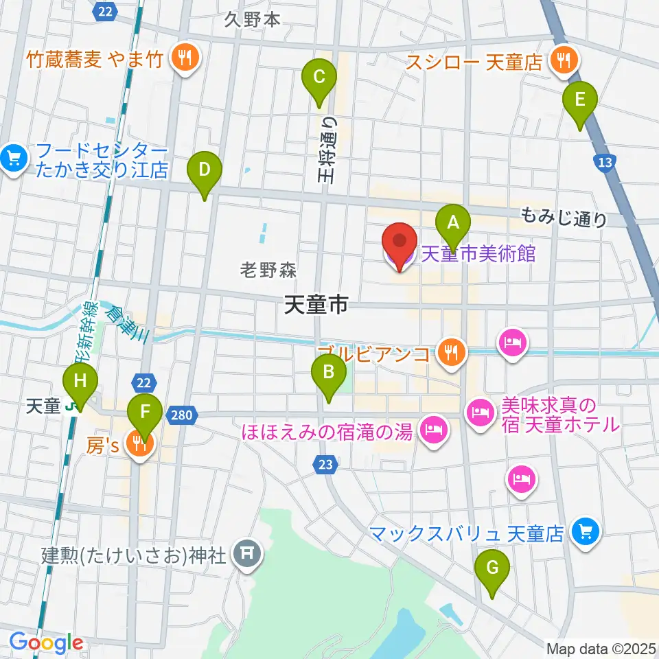 天童市美術館周辺のコンビニエンスストア一覧地図