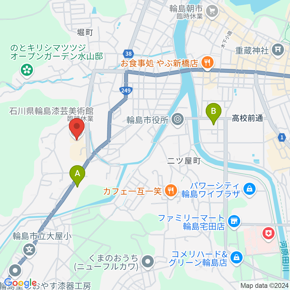 石川県輪島漆芸美術館周辺のコンビニエンスストア一覧地図