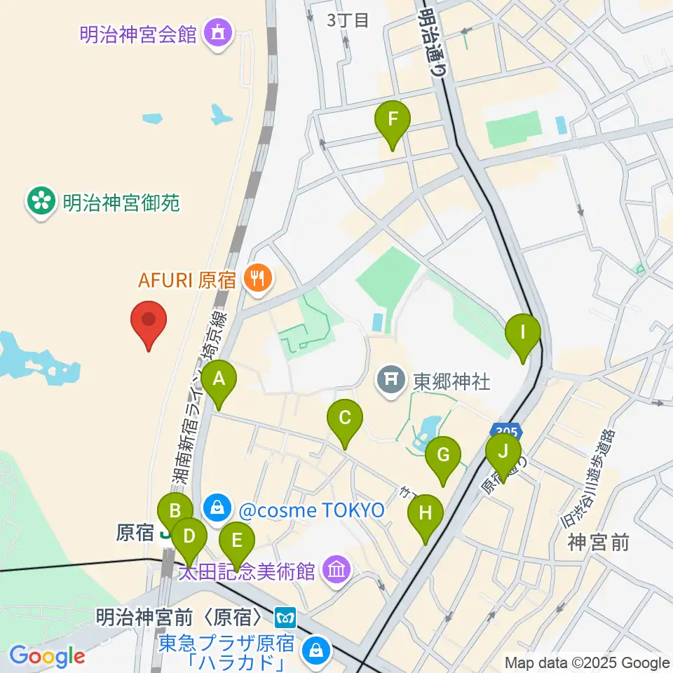 明治神宮ミュージアム周辺のコンビニエンスストア一覧地図