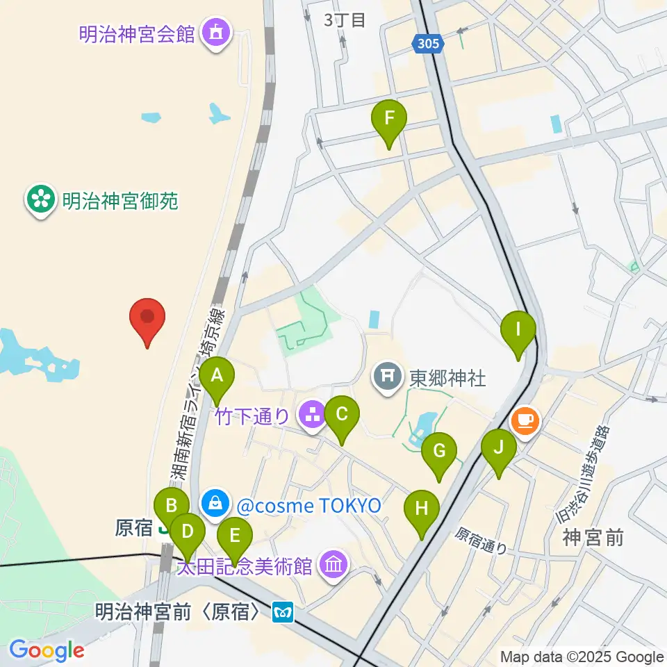 明治神宮ミュージアム周辺のコンビニエンスストア一覧地図