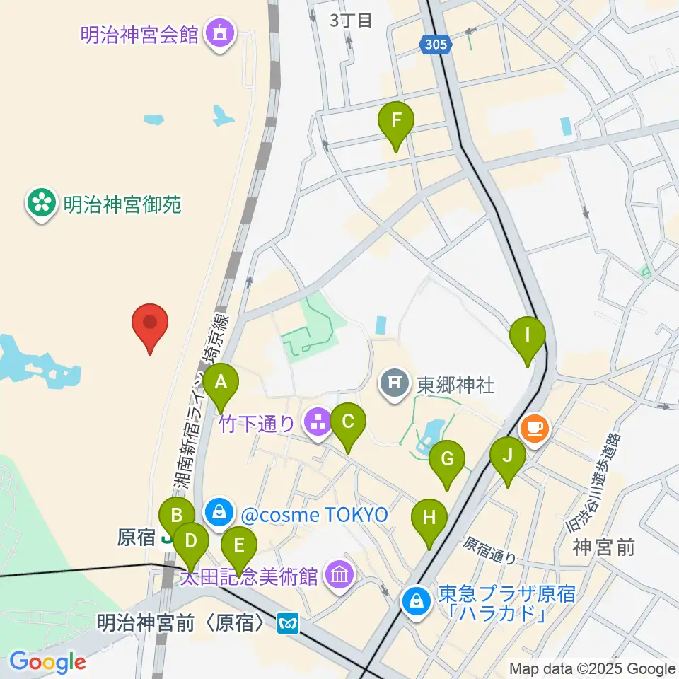明治神宮ミュージアム周辺のコンビニエンスストア一覧地図