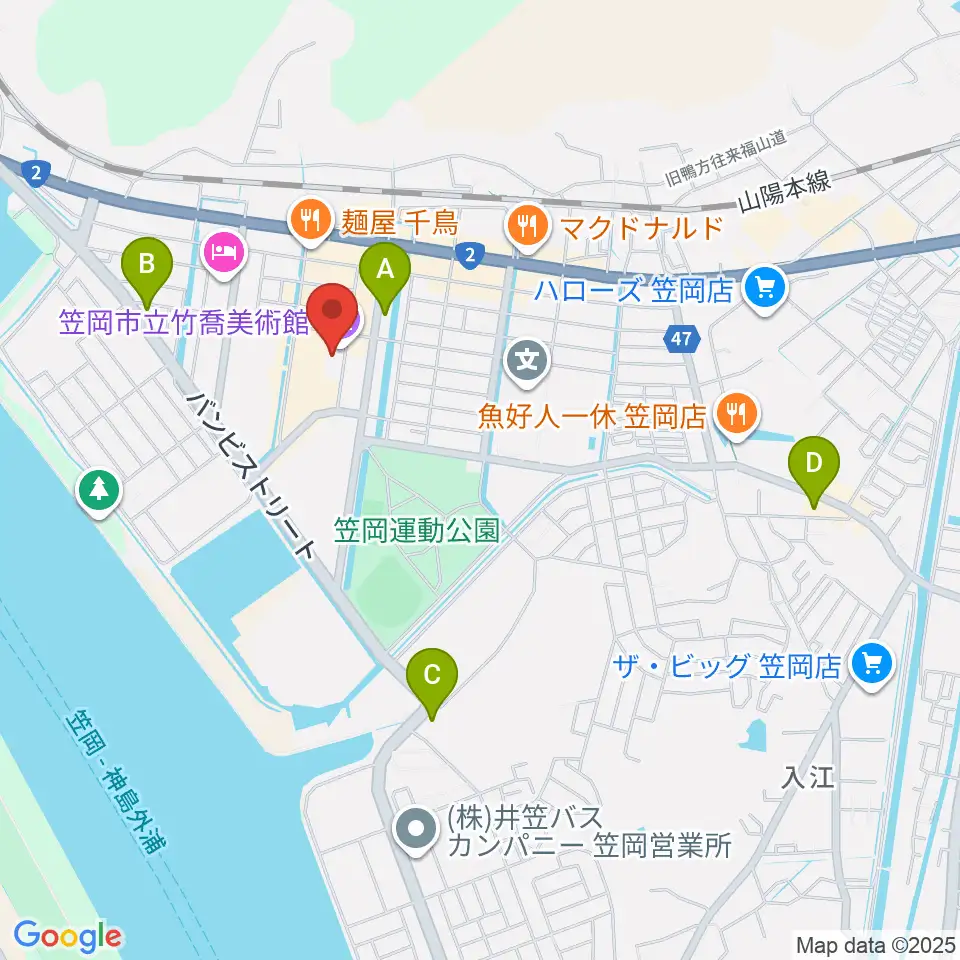 笠岡市立竹喬美術館周辺のコンビニエンスストア一覧地図