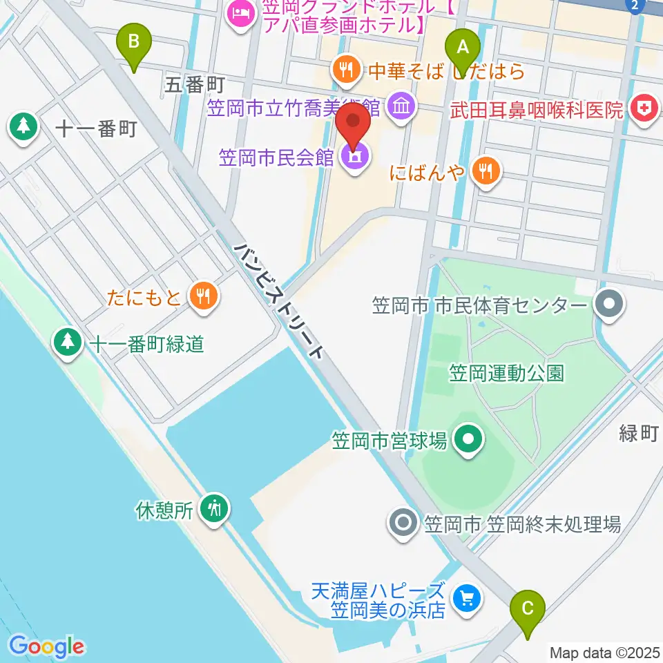 笠岡市民会館周辺のコンビニエンスストア一覧地図
