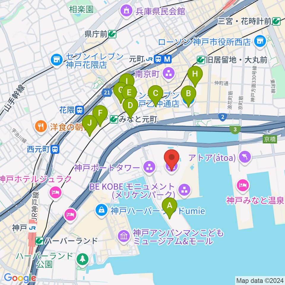 神戸海洋博物館周辺のコンビニエンスストア一覧地図